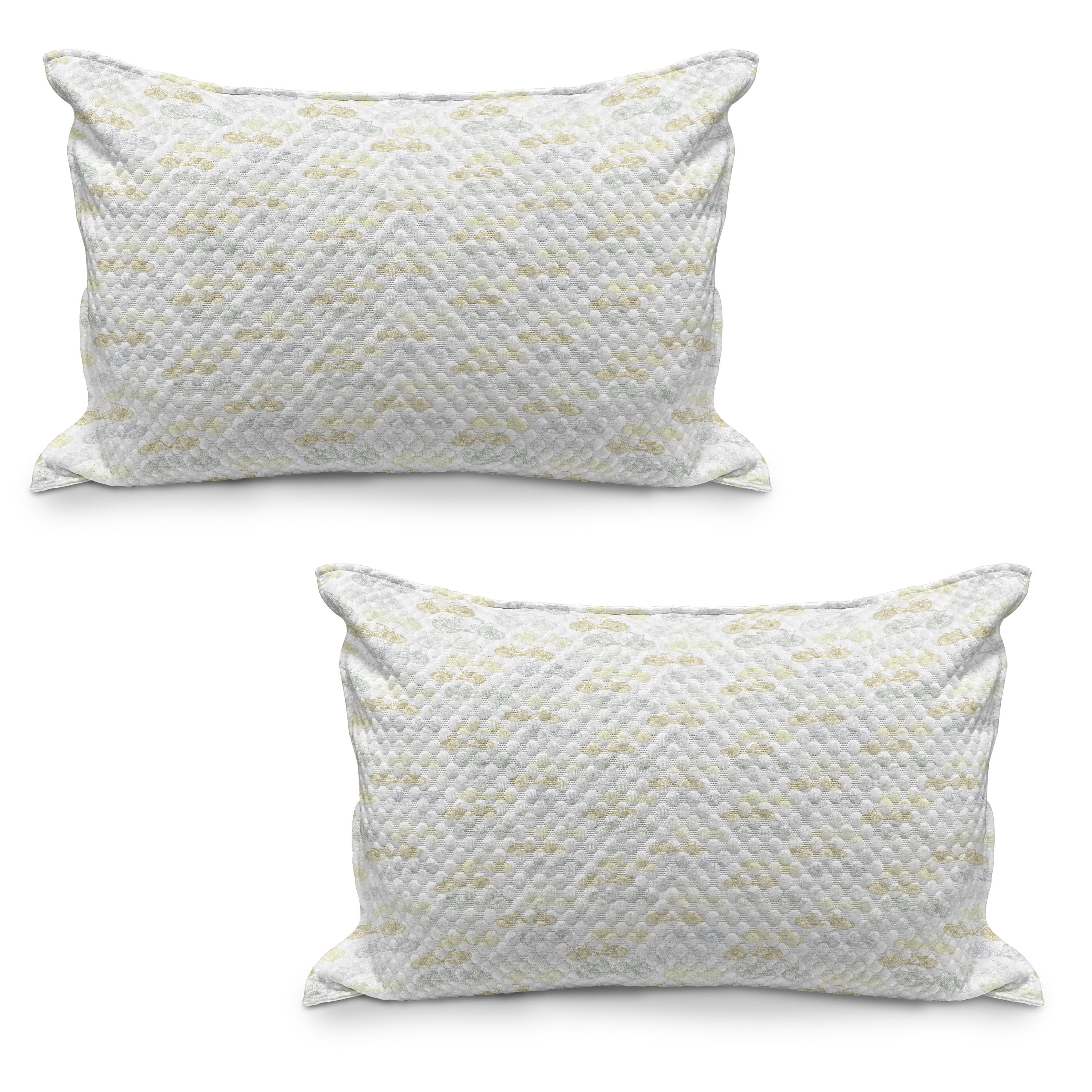 Bicycle Quilted Pillowcover Set of 2, Classic Design Bicycle Drawings