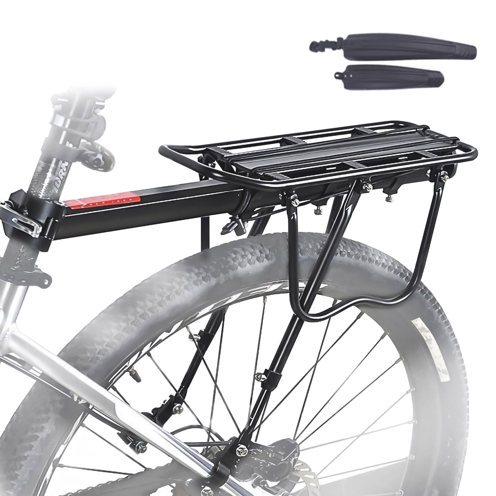 Bicycle Rear Cargo Rack - Adjustable Bike Trunk Pannier Back Rack with Fender and Reflector, Bike Luggage Carrier Rack with 130 lbs Capacity for Mountain, Road, City Bikes