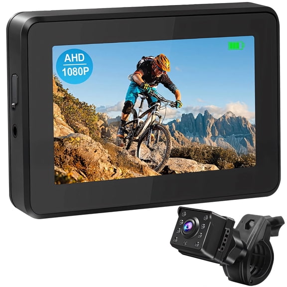Bicycle Rearview Camera System, AHD 1080P HD Monitor, 8 Infrared Lights, 4.3 in Screen, 110 Degrees Wide Angle, Simple Setup for Cyclists