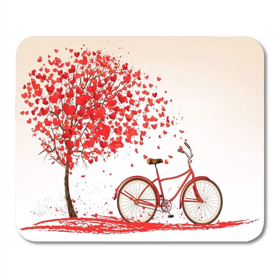 Bicycle Red Happy Valentine's Day with Bike and Tree Made Out of Hearts White Beautiful Cute Mousepad Mouse Pad Mouse Mat 9x10 inch
