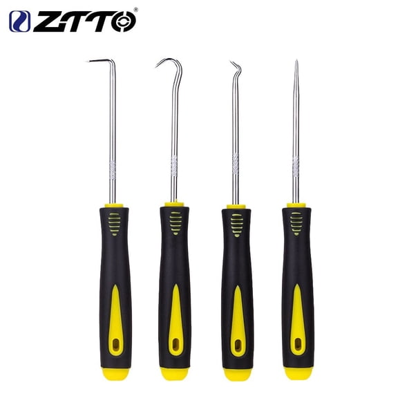 Bicycle Repair Tool Set 4-Piece Pick and Hook Kit for O for Ring Oil Seal Gasket Removal, Straight Full Hook Small Angle and 90 Degree Picks with Steel TPR Handles