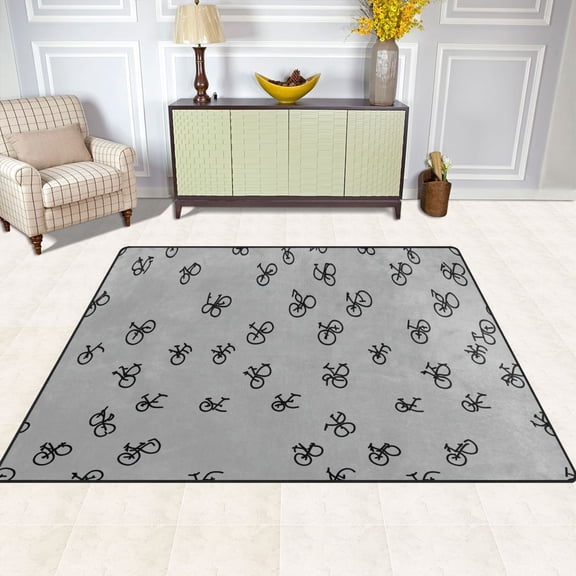 Bicycle Repeating Design 80''x58'' Extra Large Plush Memory Foam Rug, Soft, Absorbent, Non Slip