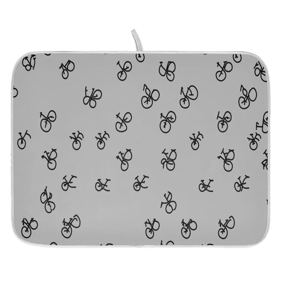 Bicycle Repeating Design Dish Drying Mat for Kitchen, Quick Drying Absorbent Soft Durable 16" x 18"