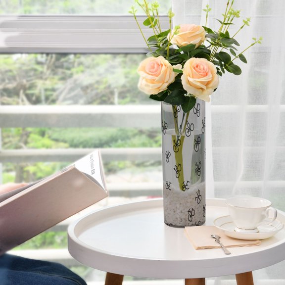 Bicycle Repeating Design Plastic Vase 11.8'' x 3.9'' Transparent Non Breakable Decorative for Family
