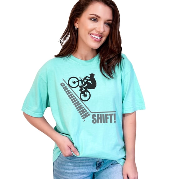 Bicycle Rider Graphic with Oh Shift!, Chalky Mint Comfort Colors T-Shirt, Medium