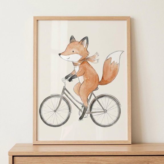 Bicycle Riding Fox Woodland Forest Wall Decor Unframed Paper Print