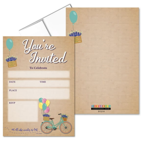 Bicycle Rustic Fill-in Party Invitations With Envelopes - 25 Invites & Envelopes