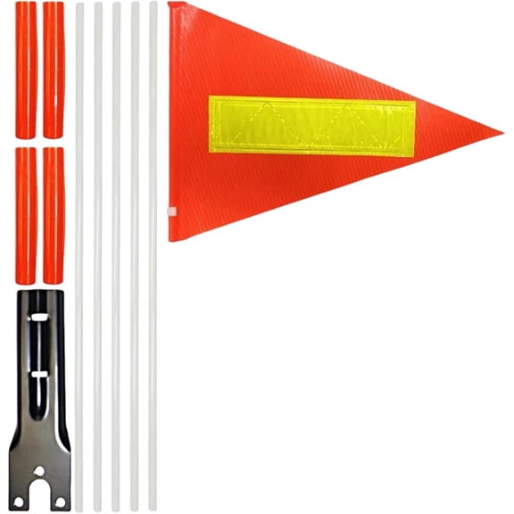 Bicycle Safety Flag with Pole, 5ft Adjustable Height Sturdy Polyester Fiberglass Pole, Full Color, Tear Proof, Waterproof, Orange, Reflective on Both Sides (Orange Reflective)