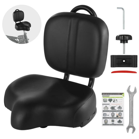 Bike Seat with Backrest, Oversized Bicycle Saddle with Back Support, Wide Bike Padded PU Cushion Saddle, Universal Saddle Replacement for Tricycle, Height Adjustable