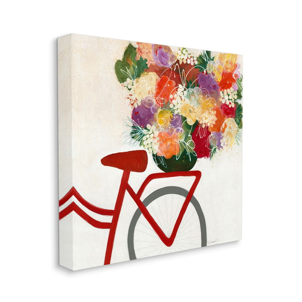 Whimsical Floral Bouquet Bicycle Canvas Wall Art, 17x17