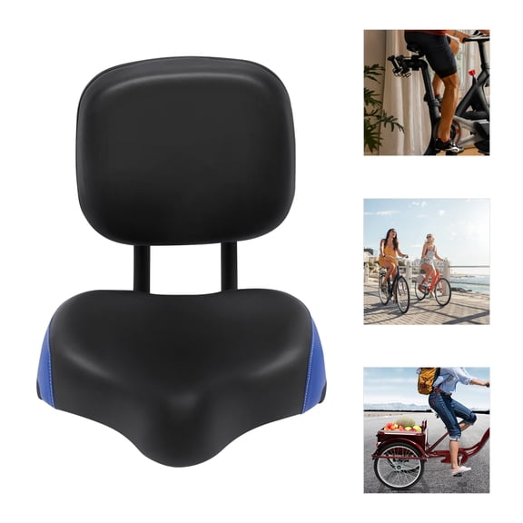 Bicycle Seat with Backrest, Wide Bike Padded PU Cushion Saddle with Back Support, Height Adjustable