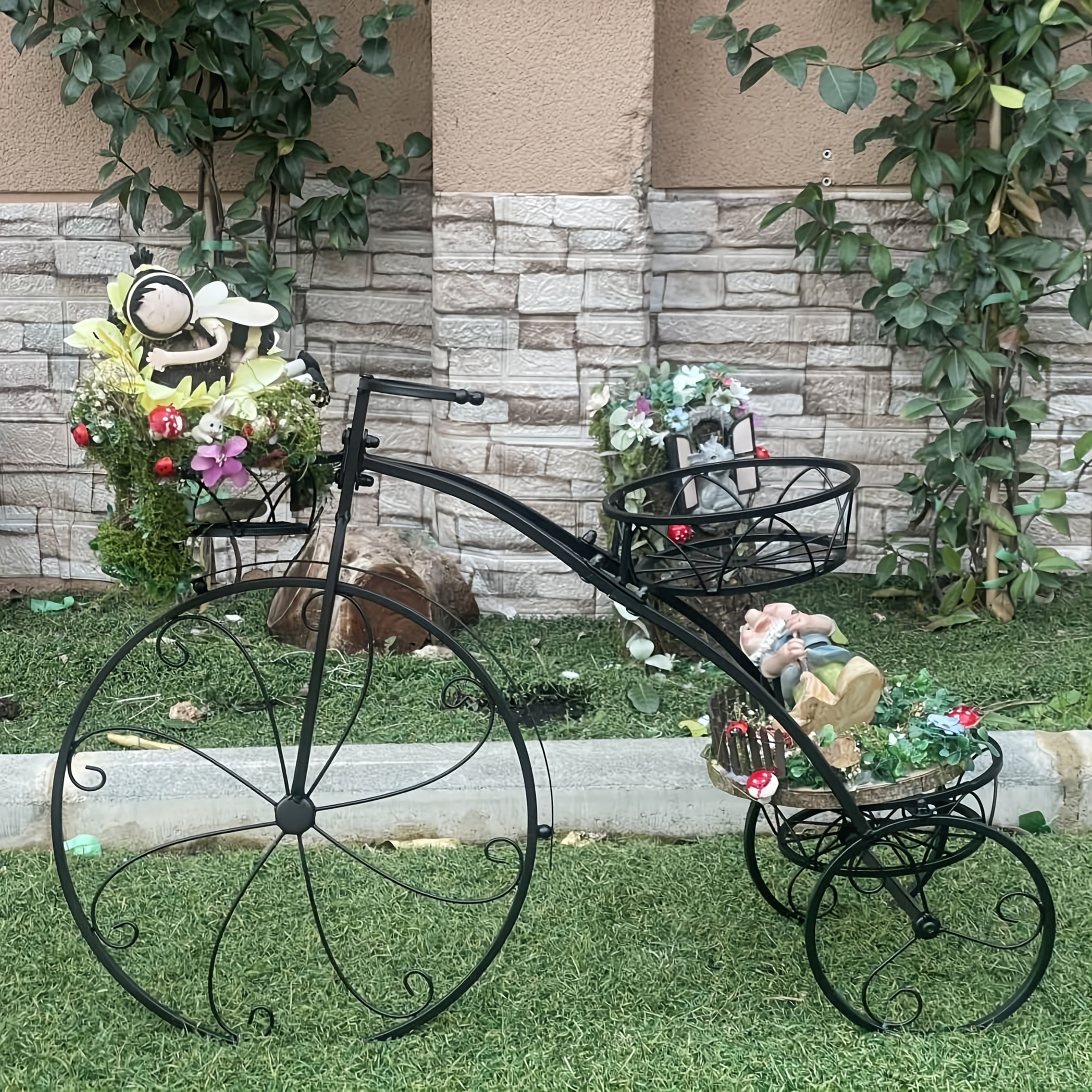 Bicycle Shape Flower Pot Plant Stand, 3 Tiers Metal Iron Garden ...