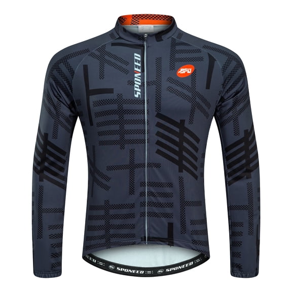 Sponeed Mens Cycling Jersey Long Sleeve Road Bike Shirts Full Zipper Bicycle Top Gray L