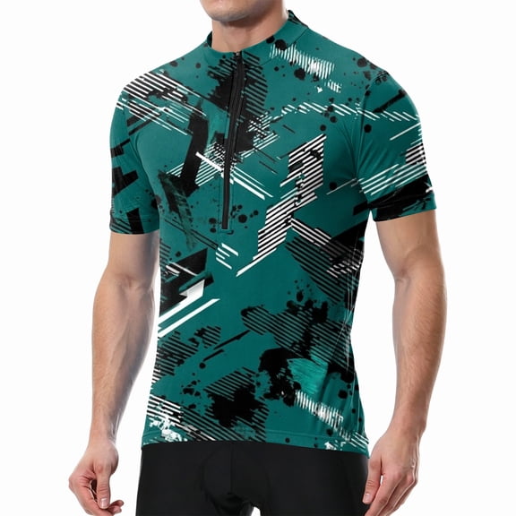 Men's Short Sleeve Cycling Jersey Moisture Wicking Quick Dry Biking Shirt Breathable Mesh Cycling Clothing for Trail Road Riding Green M