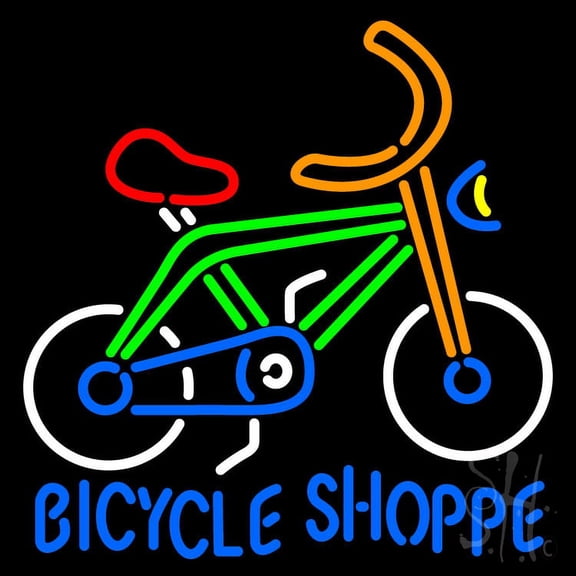 Bicycle Shoppe LED Neon Sign 24 x 24 - inches, Clear Edge Cut Acrylic Backing, with Dimmer - Bright and Premium built indoor LED Neon Sign for automotive store, and mall.