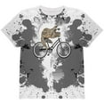thumbnail image 1 of Bicycle Sloth Funny Grunge Splatter All Over Youth T Shirt Multi YMD, 1 of 2
