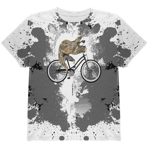 Bicycle Sloth Funny Grunge Splatter All Over Youth T Shirt Multi YSM