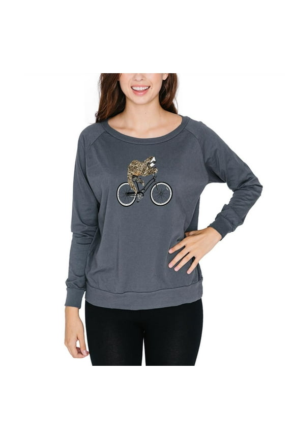 Bicycle Sloth Juniors Long Sleeve Slouch Top Grey 2XL