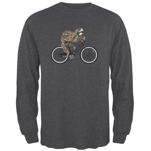 Bicycle Sloth Mens Long Sleeve T Shirt Deep Heather 2XL