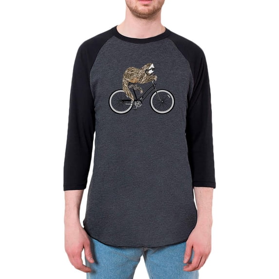 Bicycle Sloth Mens Raglan T Shirt Heather Black-Black SM