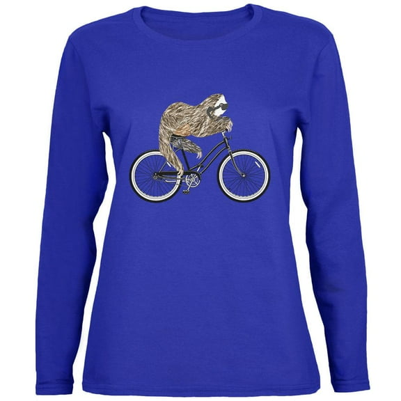 Bicycle Sloth Womens Long Sleeve T Shirt Royal LG