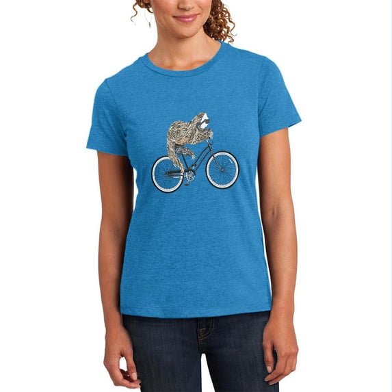 Bicycle Sloth Womens Soft Heather T Shirt Heathered Bright Turquiose SM
