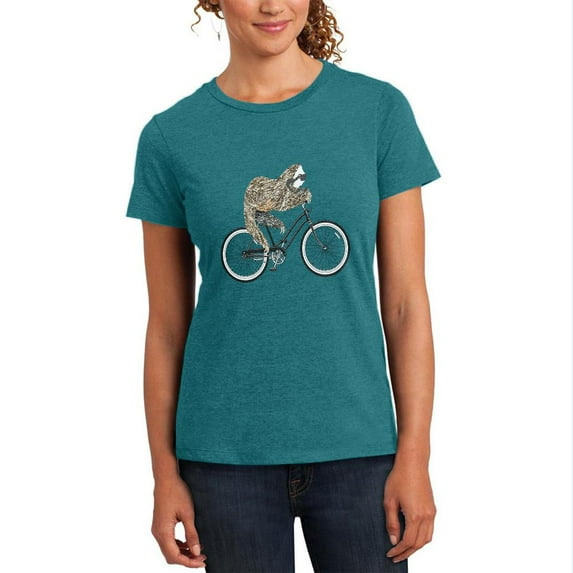 Bicycle Sloth Womens Soft Heather T Shirt Heathered Teal 2XL