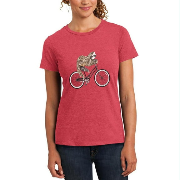 Bicycle Sloth Womens Soft Heather T Shirt Heathered Watermelon X-LG