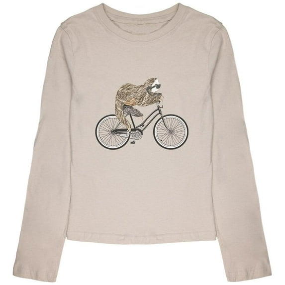 Bicycle Sloth Youth Girls Long Sleeve T Shirt Cream YSM