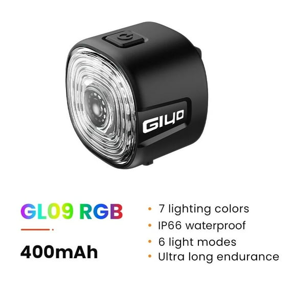 Bicycle Smart Brake Tail Light MTB Road Bike Auto Brake Sensing Light IPX6 Waterproof LED Warning Rear Lamp Colorful light GL09RGB 7 Color