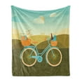 thumbnail image 1 of Bicycle Soft Flannel Fleece Blanket, Camping Picnic Themed Bike with Jukebox and Wine Outdoor Weekend Activity Cartoon, Cozy Plush for Indoor and Outdoor Use, 70" x 90", Multicolor, by Ambesonne, 1 of 6
