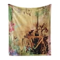 thumbnail image 1 of Bicycle Soft Flannel Fleece Blanket, Double Exposure Image Bikes in Urban Street Retro Swirling Floral Backdrop Effects, Cozy Plush for Indoor and Outdoor Use, 60" x 80", Multicolor, by Ambesonne, 1 of 6