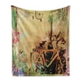 thumbnail image 1 of Bicycle Soft Flannel Fleece Blanket, Double Exposure Image Bikes in Urban Street Retro Swirling Floral Backdrop Effects, Cozy Plush for Indoor and Outdoor Use, 70" x 90", Multicolor, by Ambesonne, 1 of 5