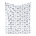 thumbnail image 1 of Bicycle Soft Flannel Fleece Throw Blanket, Dutch Ornament Drawings in Blue Windmill Narrow House Bicycle Topiary Tree, Cozy Plush for Indoor and Outdoor Use, 50" x 60", White Night Blue, by Ambesonne, 1 of 5