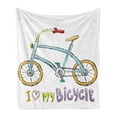 thumbnail image 1 of Bicycle Soft Flannel Fleece Throw Blanket, I Love My Bicycle Words Print a Little Kids Bike Pedals Cartoon, Cozy Plush for Indoor and Outdoor Use, 70" x 90", Multicolor, by Ambesonne, 1 of 5