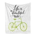 thumbnail image 1 of Bicycle Soft Flannel Fleece Throw Blanket, Life is a Bike Ride Words Print Pastel Color Unique Ride Graphic, Cozy Plush for Indoor and Outdoor Use, 70" x 90", Green Black, by Ambesonne, 1 of 5