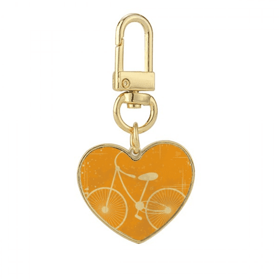 Bicycle Sport Illustration Yellow Pattern Gold Heart Keychain Metal Keyring Holder