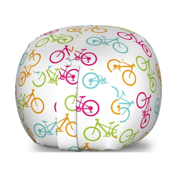 Bicycle Storage Toy Bag Chair, Plainly Designed Bicycle Silhouettes in Different Colors Active Lifestyle Theme, Stuffed Animal Organizer Washable Bag, Small Size, Multicolor, by Ambesonne
