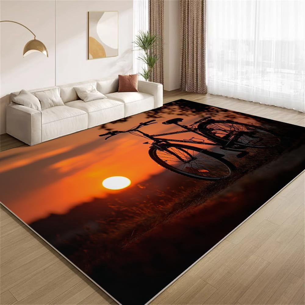 Bicycle Sunset Area Rugs, Bicycle Sunset Scenery Carpet, Washable Non ...