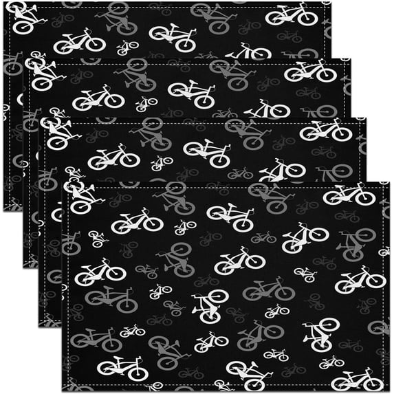 Bicycle Table Mats Placemat 12"x18" Sports Themed Placemats Set of 4 Cartoon Placemats for Dining Table Indoor Outdoor Kitchen Black White Decor Table Place Mats