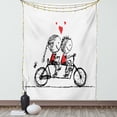 thumbnail image 1 of Bicycle Tapestry, Children Love Couple Cycling Together Soul Mates Valentines Sketchy Print, Wall Hanging for Bedroom Living Room Dorm Decor, 40W X 60L Inches, Black White Scarlet, by Ambesonne, 1 of 5