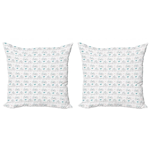Ambesonne Vintage Throw Pillow Cover 2 Pack, Bikes Hipster Retro, 20", Soft Pink Blue