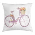 thumbnail image 1 of Bicycle Throw Pillow Cushion Cover, Watercolor Illustration of a Pink Bicycle with Flowers Romantic Vintage Artistic, Decorative Square Accent Pillow Case, 24 X 24 Inches, Multicolor, by Ambesonne, 1 of 2
