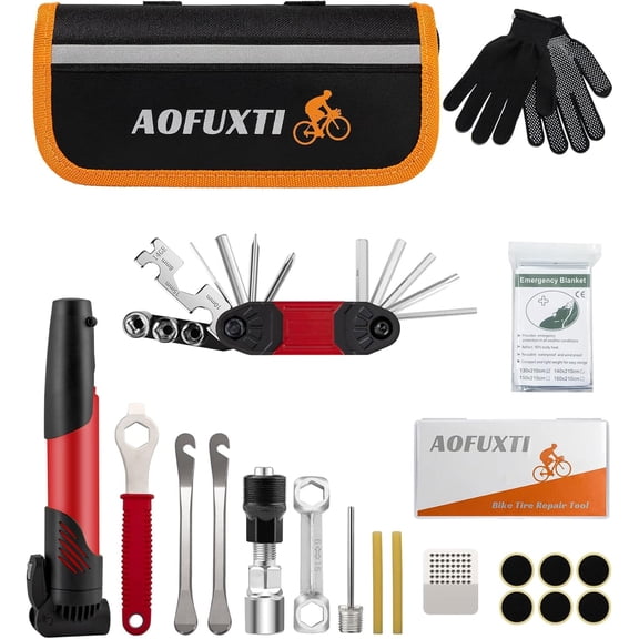 Bicycle Tire Patch Repair Kit, Bike Chain Wrench, Essential Mini Pump, Portable Adult Toolkit Accessories,Tool Kit for Camping Travel, Best Gifts Men and Women