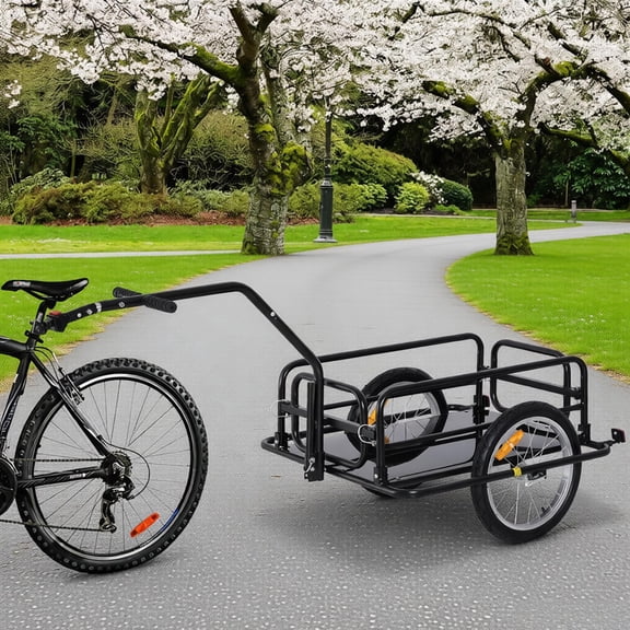Bicycle Trailer Cart 88 lbs Capacity Heavy Duty Folding Bike Cargo Carrier with 16" Air-Filled Tires,Universal Hitch for Hauling Groceries Camping Gear Kids Pets,Quick Release Wheels Foldable Design