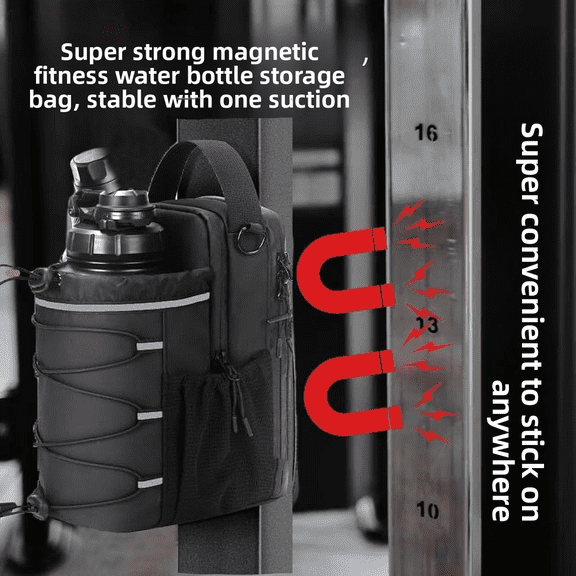 Bicycle Water Bottle Cage Magnetic Gym Water Bottle Bag – Crossbody Fitness Bottle Holder with Phone & Key Pockets, Adjustable Strap for Running, Workout & Outdoor