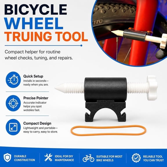 Bicycle Wheel Truing Tool, Portable Bike Rim Straightening Gauge for Spoke Adjustment, On-Bike Wheel Alignment Tool for Road Mountain Bike Home Repair