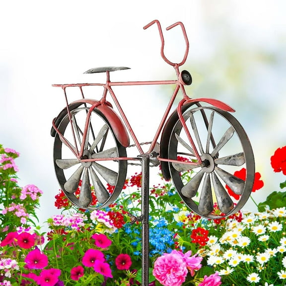 Bicycle Windmill Iron Bicycle Windmill Red Rotating Metal Garden Art for Courtyard Lawn Deco(1Pcs) NCHKUN