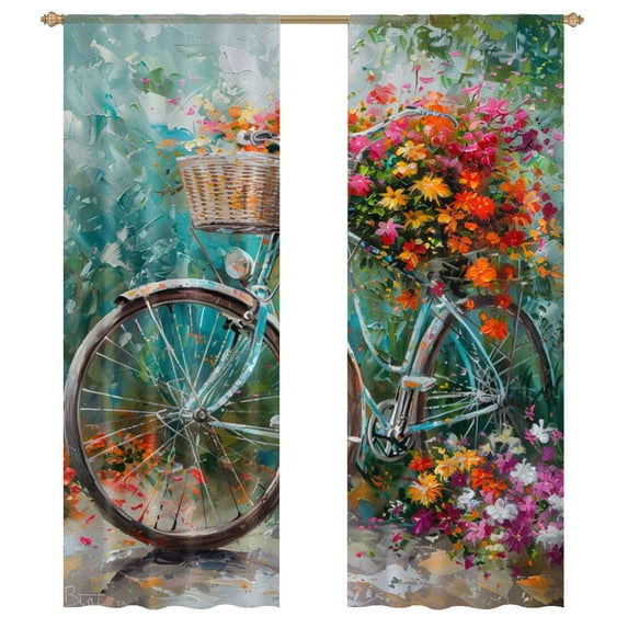 Bicycle With Basket Of Flowers Modern Tulle Window Curtains for Living Room Luxury Bedroom Kitchen Curtains
