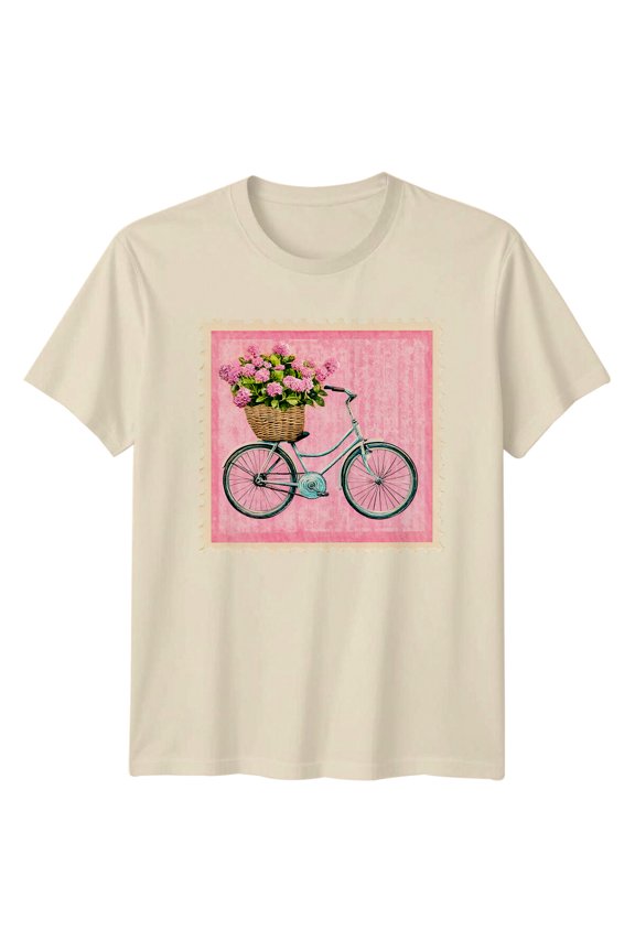 Bicycle With Hydrangeas Cycling Hobbies Mens T-Shirt Womens Tee Graphic All Size S-5XL
